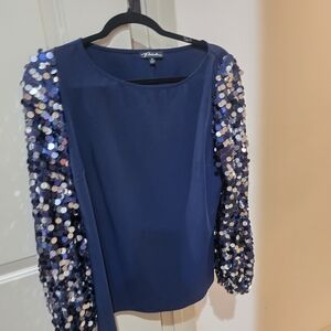 Chic Navy Sequin Sleeve Blouse